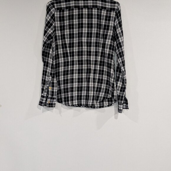 *3/$10* Atmosphere Plaid Flannel Shirt with Gold Buttons Black White Size 6 - Picture 2 of 3